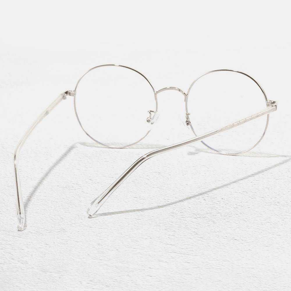 Unisex Simple Natural round Frame Anti-Blue Glasses Metal Frame Resin Len Flat Glasses