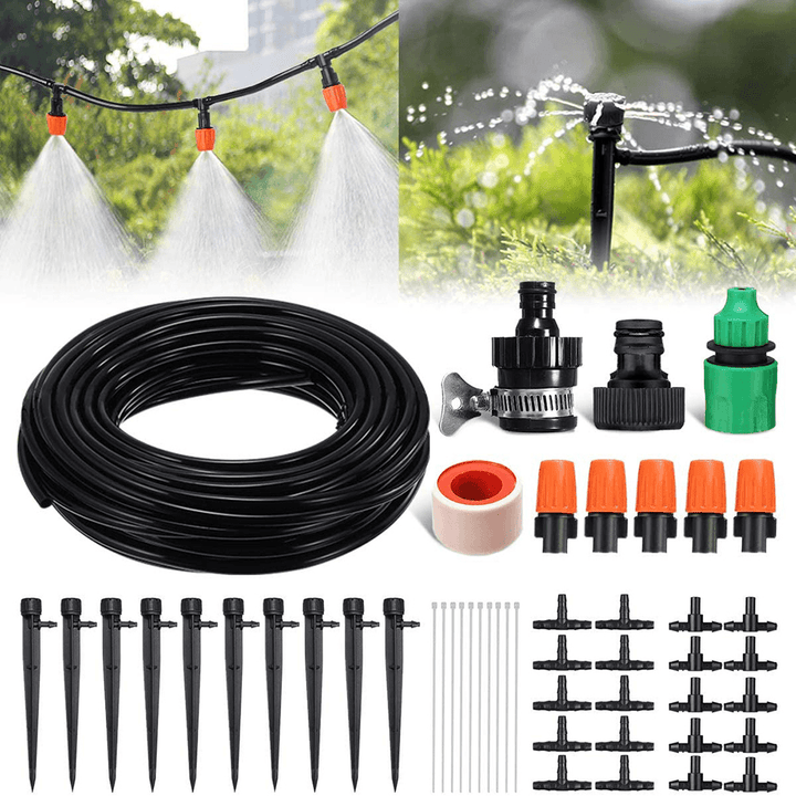 45Pcs 50Ft/15M Drip Irrigation Kit Garden Irrigation System with Distribution Tubing Hose Adjustable Nozzles Plant Watering Kit Mist Irrigation System for Garden Greenhouse Patio Lawn