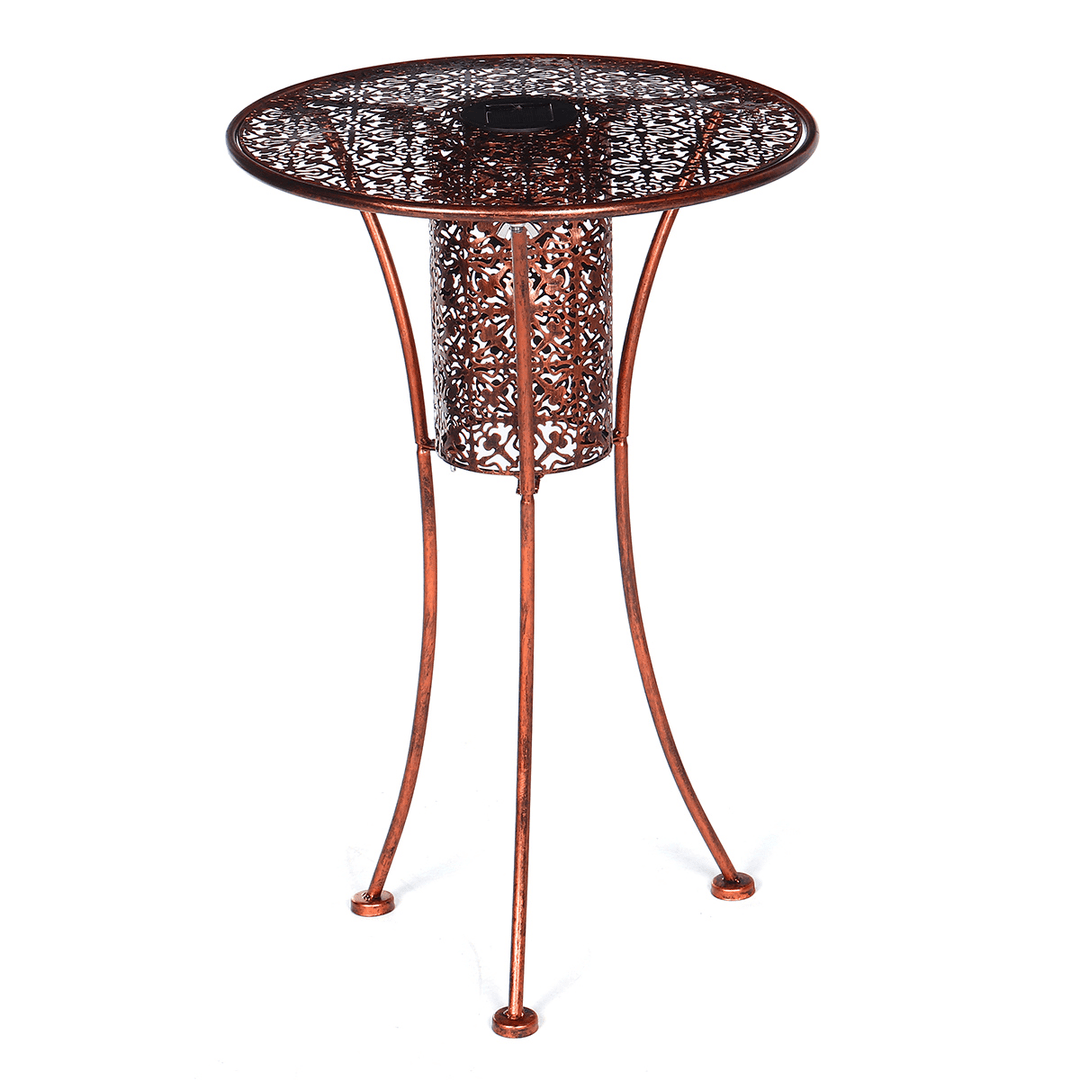 LED End Table Solar Garden Bistro Table Outdoor Silhouette Light Bronze Finish Warm White