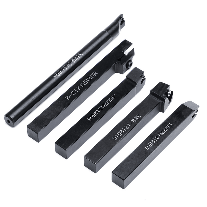 5Pcs 12Mm Shank Turning Tool Holder Set with Inserts Blade Wrench for Bench Lathe CNC