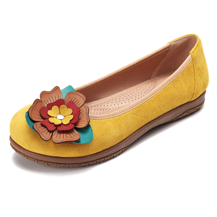 Women Suede Flower Slip on Comfort Casual Flats - MRSLM