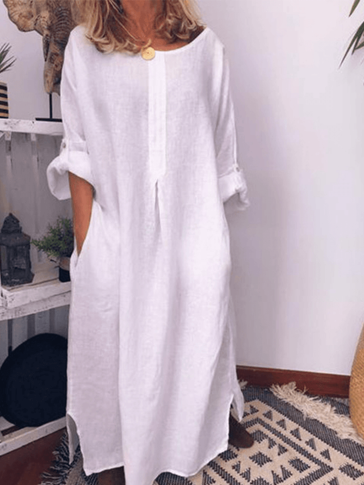 Loose Solid Color Long Sleeve Casual Maxi Dress - MRSLM