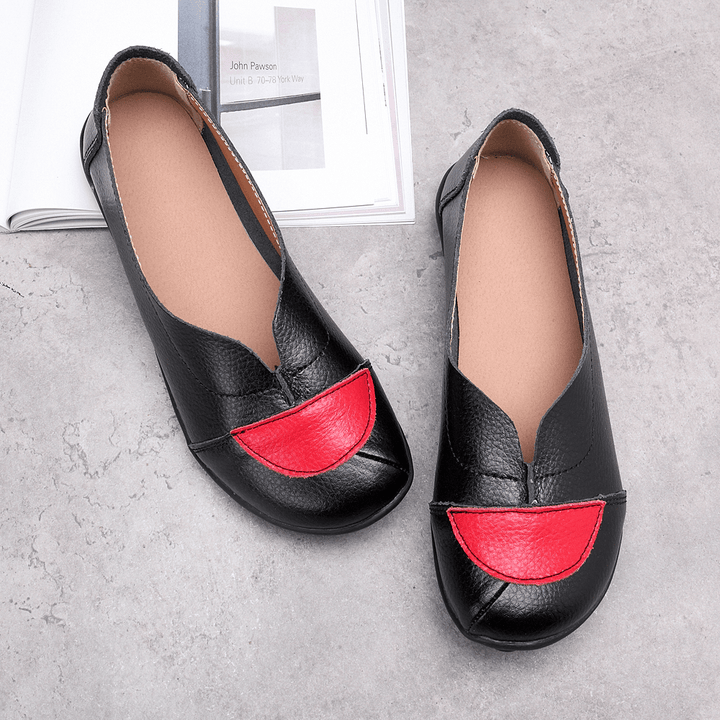 Women V Shaped Stitching Leather Casual Flat Loafers Shoes