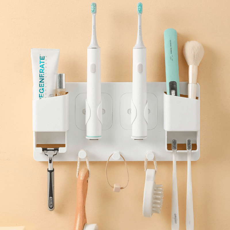 Multifunctional Wall-Mounted Toothbrush Holder Gravity Induction Gripping Toothbrush Holder Shaver Holder with Hook Design