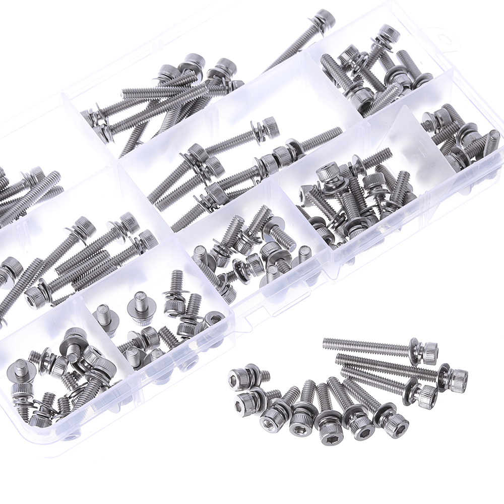 88Pcs M5 Hex Socket Knurled Cap Head Screw 304 Stainless Steel Bolt Assortment Set