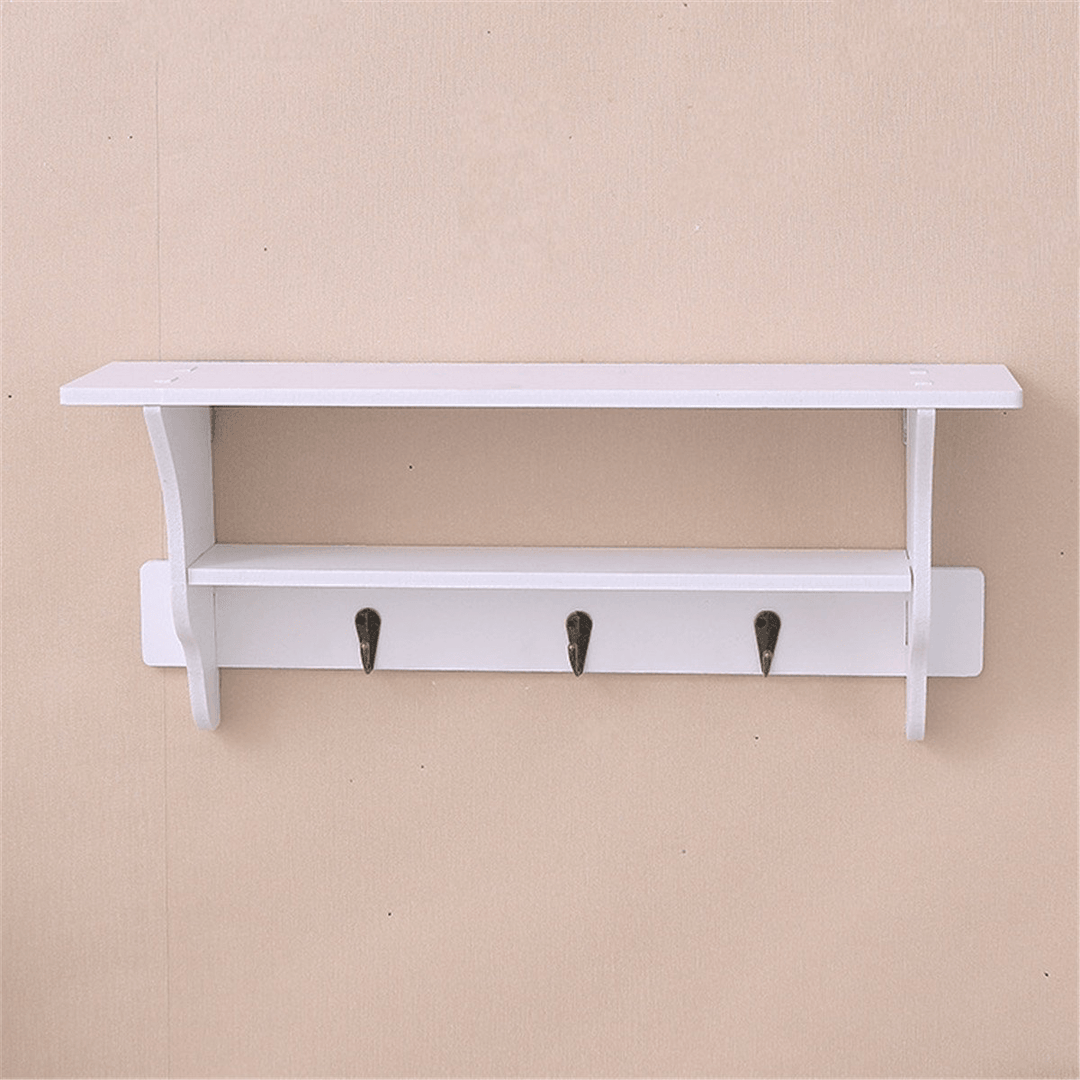 2 Tier Wall Mount Shelf Ornament Sundries Storage Holder Organizer Rack Hooks