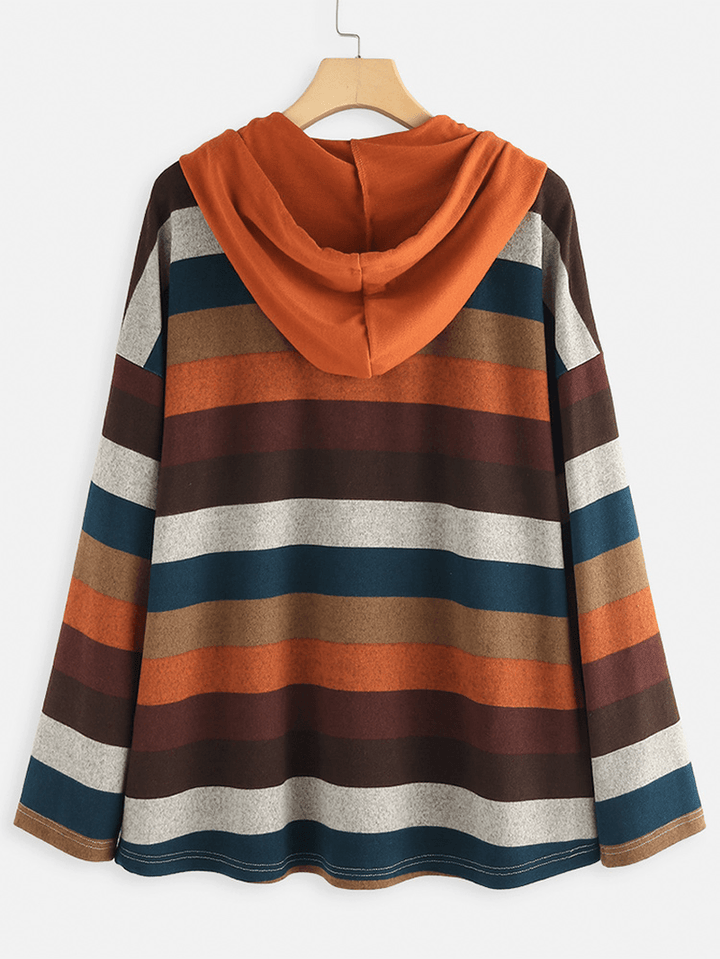 Women Contrast Color Stripe Patchwork Hoodie