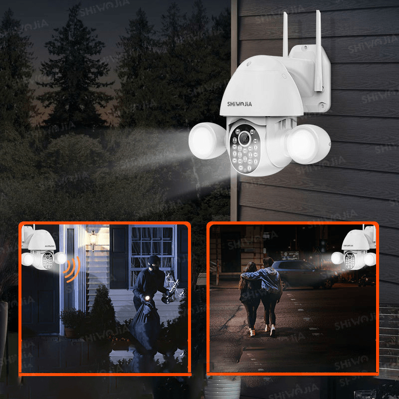 SHIWOJIA 3MP WIFI Security Camera Dual-Lamp Smart Lighting Courtyard PTZ Rotation Camera IP66 Waterproof Color Night Vision Camera