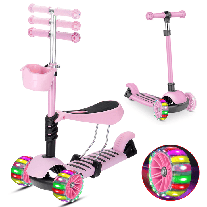 2-In-1 LED Kick Scooter Kids 3 Flashing Wheel Adjustable Height Balance Toddler Gift