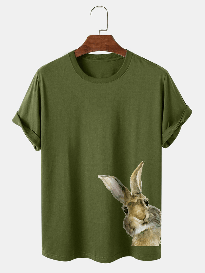 Mens 100% Cotton Easter Bunny Side Print Short Sleeve T-Shirts