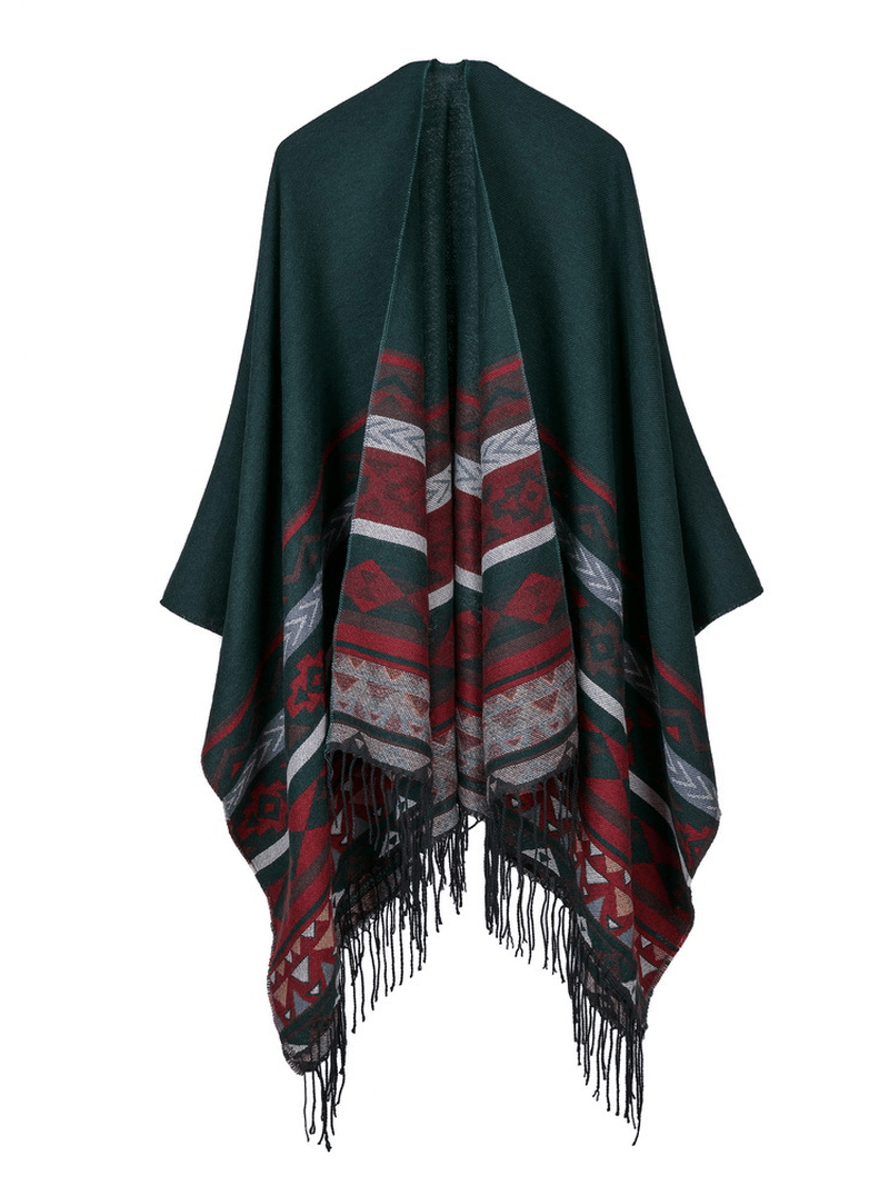 Women Sleeveless Geometric Tassel Striped Reversible Wrap