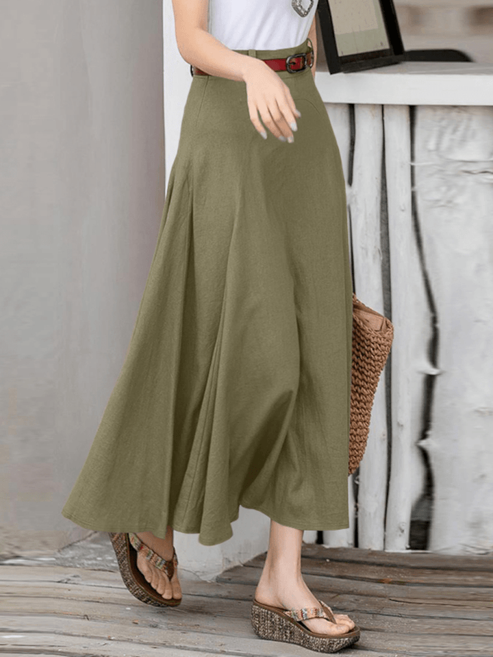 100% Cotton Solid Side Zipper Spliced Casual Loose Skirt for Women - Perfect for All Seasons