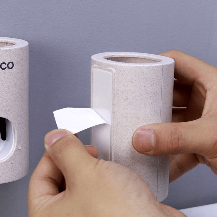 Ecoco Automatic Toothpaste Dispenser Dust-Proof Toothbrush Holder Wall Mount Stand Bathroom Accessories Set Toothpaste Squeezer