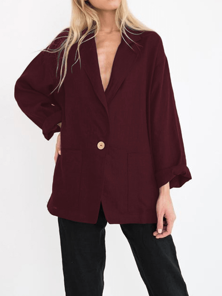 Solid Color Turn-Down Collar Long Sleeve Causal Button Blazers