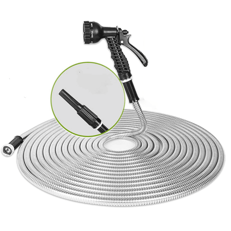 25/50/75/100Ft Stainless Steel Metal Water Hose Lightweight Crush Resistant High Pressure Outdoor Yard Hose - MRSLM