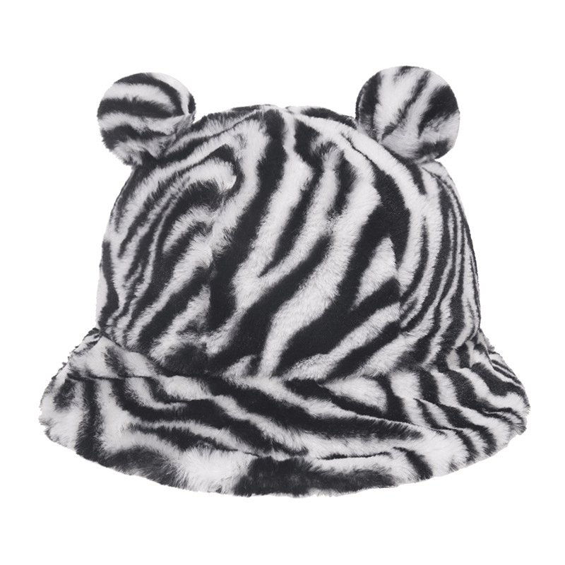 Leopard Print Bear Ear Ball Plush Fisherman Hat