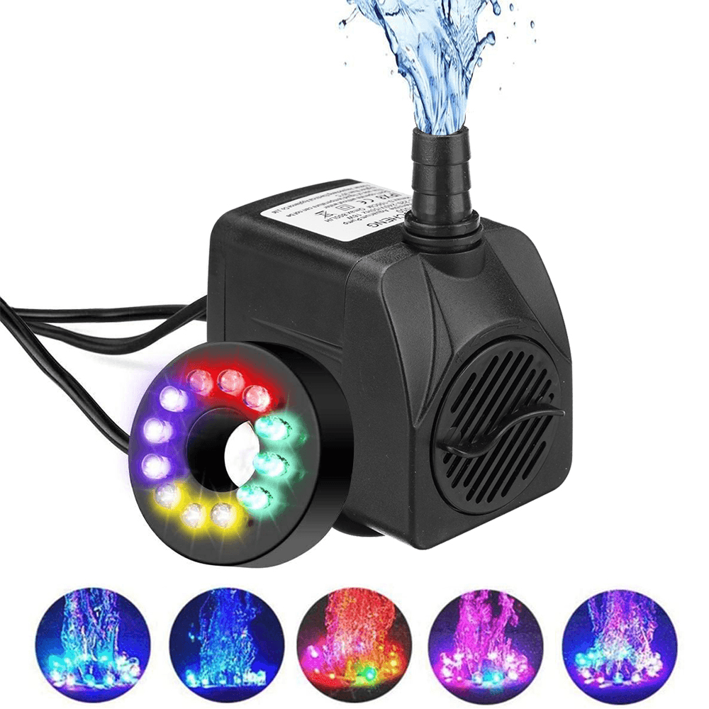 3/4/10/16W Illuminated Small Water Pump Fish Tank Submersible Pump with Colorful Lamp for Aquarium Fountain Garden Pond