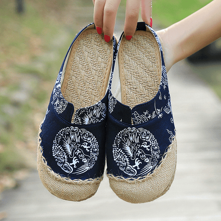 Women Casual Cotton Flax Outdoor Comfortable round Toe Flat Loafer Shoes