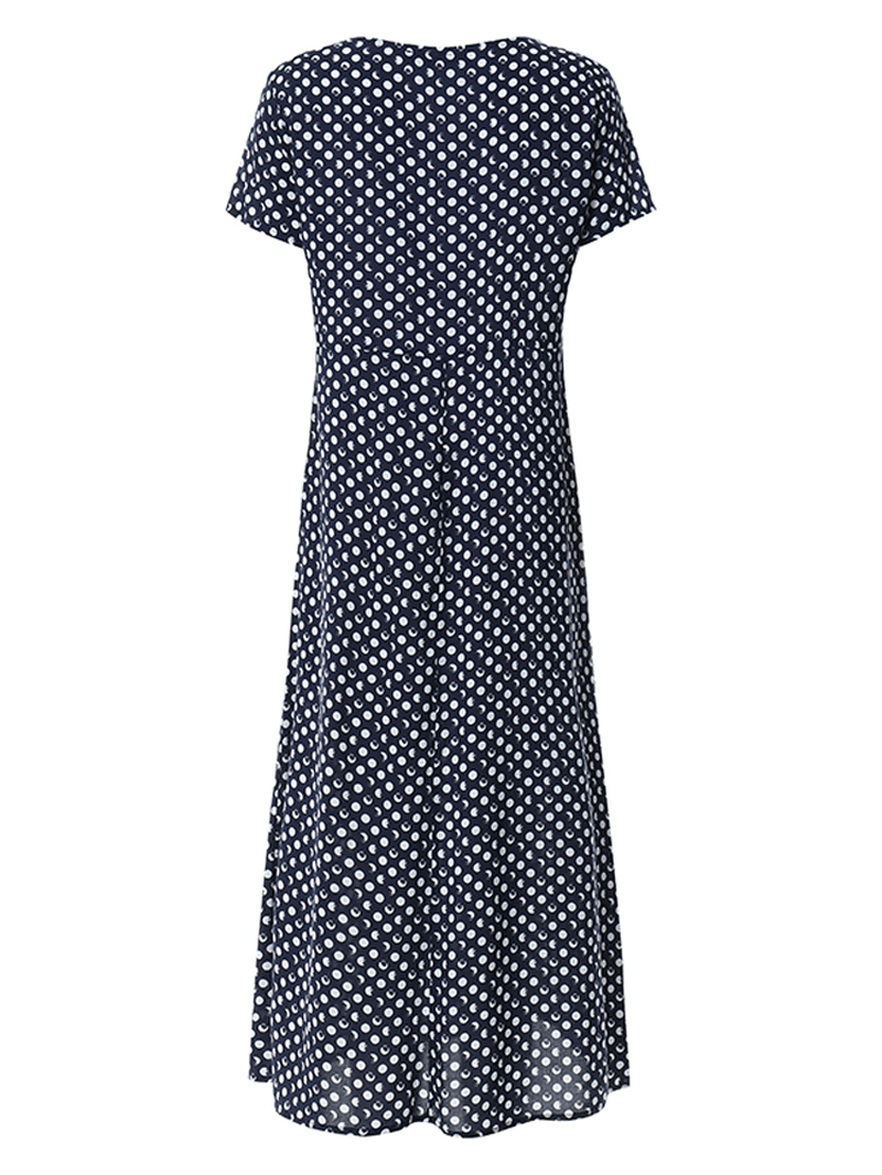 Crewneck Polka Dot Print Short Sleeve Midi Dress