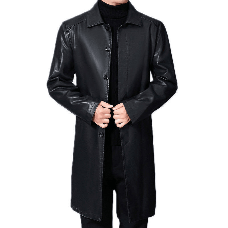 Men's Fashion Casual Lapel Fur One-Piece Over-The-Knee Jacket - Classic Black