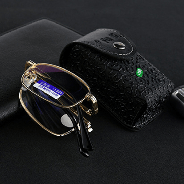 Men Portable Full Frame Foldable Fashion Resin Anti-Blue Reading Glasses Hyperopia Glasses Presbyopic Glasses with Leather Box