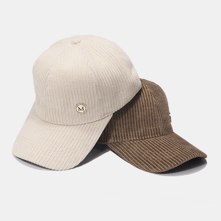 Womne Corduroy Warm M Badge Sunvisor All-Match Casual Baseball Hat