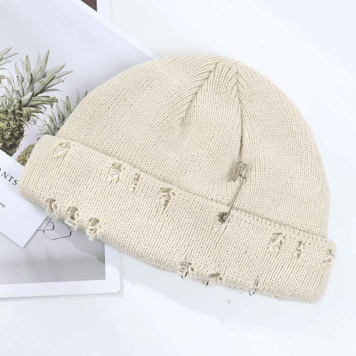 Trendy Ring Pin Hip Hop Woolen Hat for Men and Women Knitted