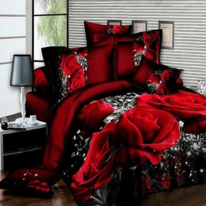 Bedding Set Luxury 3D Rose Cotton Bedding Sets Bed Sheet Duvet Cover Pillowcase Cover Set King Twin Queen Size Bedspread