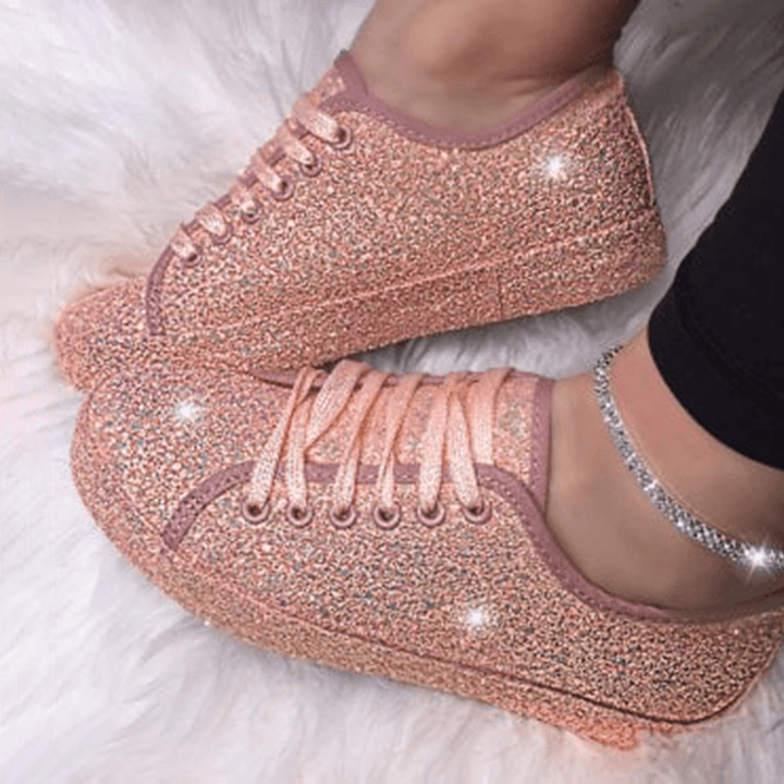 Women Sequined Low Top Breathable Wearable Casual Flats