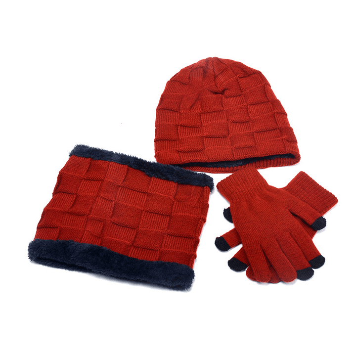 Hat Scarf Gloves Three-Piece Suit plus Velvet Knitted Outdoor Warmth