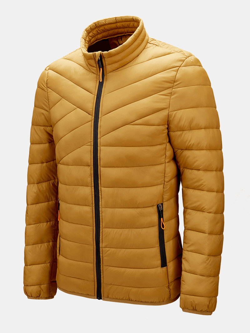 Mens Solid Quilted Zip up Basic Padded Coats with Welt Pocket