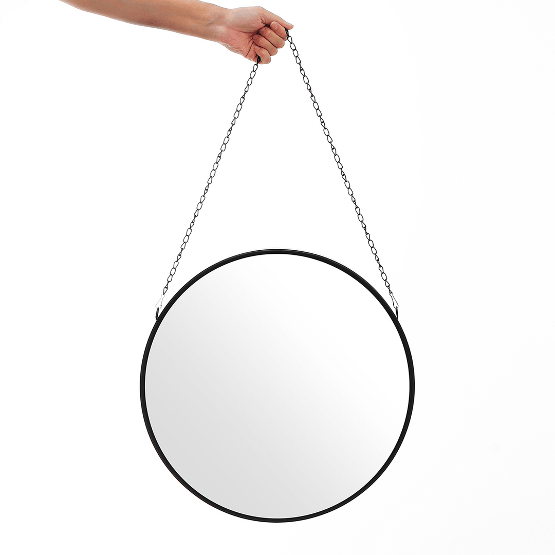 Round Industrial Black Metal Mirrors Hanging Chain Wall Mounted Retro Decor