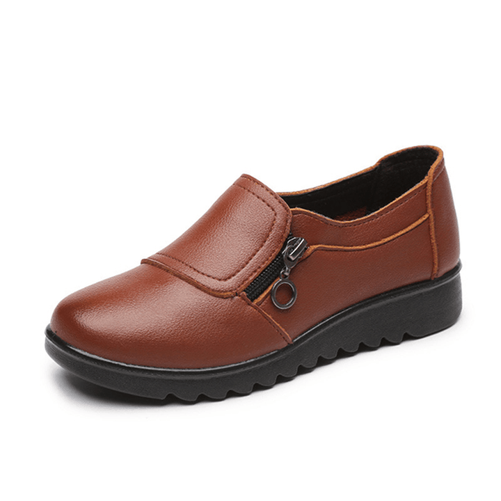 Women Casual Leather Slip on Outdoor Flat Loafers - MRSLM