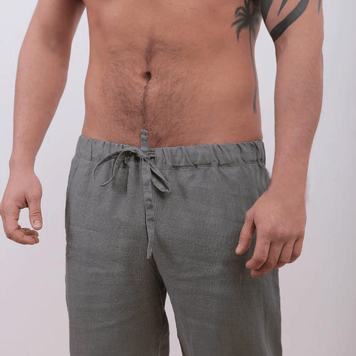 Mens Cotton Breathable Elastic Waist Casual Pants