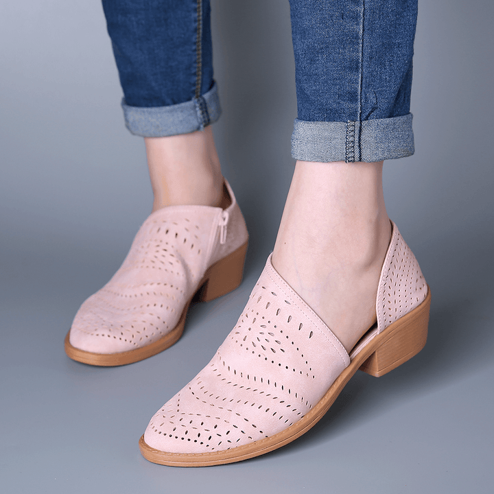 Women Casual Soft Breathable Hollow Zipper Ankle Boots