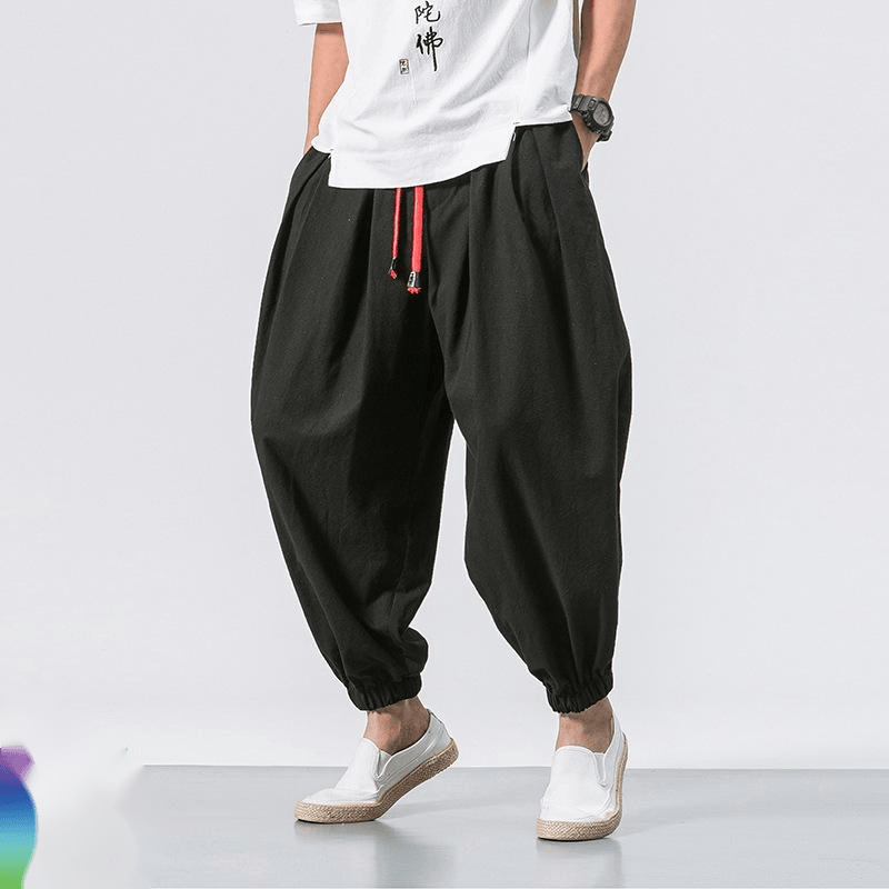 Loose Cotton Linen Trousers Men'S Wide-Leg Pants Harlan Feet Pants