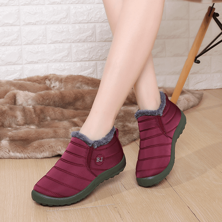 LOSTISY BJ Shoes Warm Wool Lining Flat Ankle Snow Boots for Women