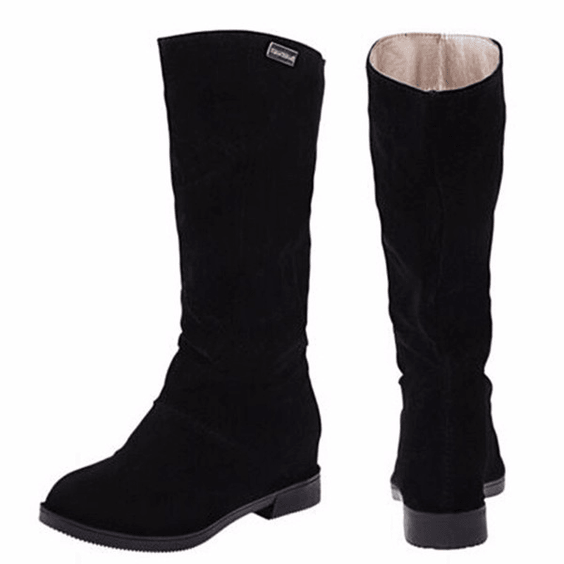 Women Warm Solid Color Suede Winter Snow Mid-Calf Boots