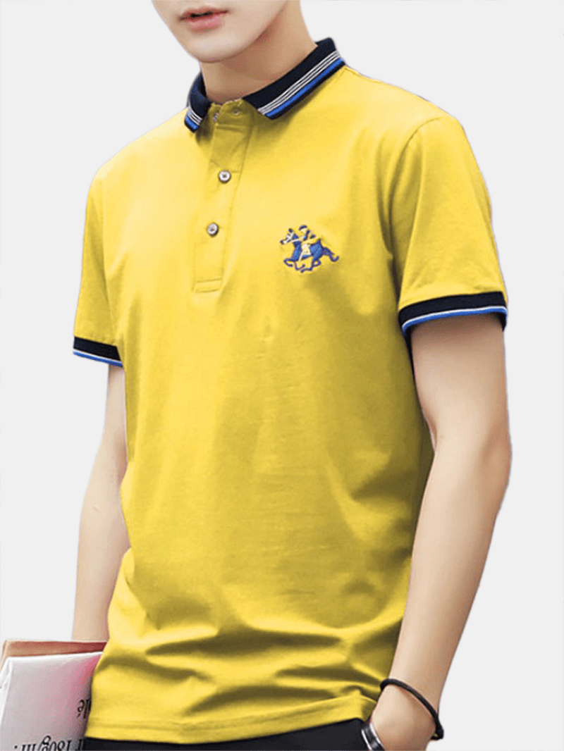 Mens Fashion Solid Color Short Sleeve Turn down Collar Casual Tops