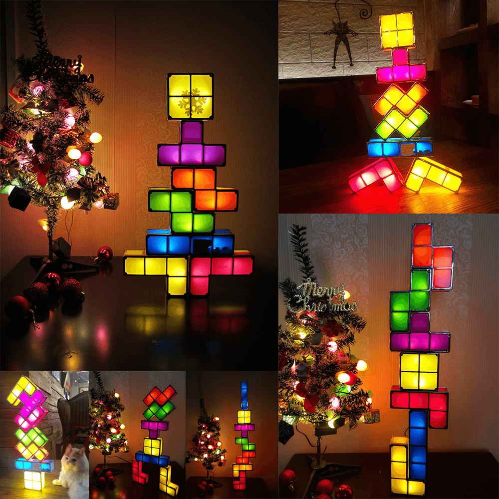 DIY Tetris Puzzle Novelty LED Night Light Stackable LED Desk Table Lamp Constructible Block Kids Toy'S Light Christmas Gift