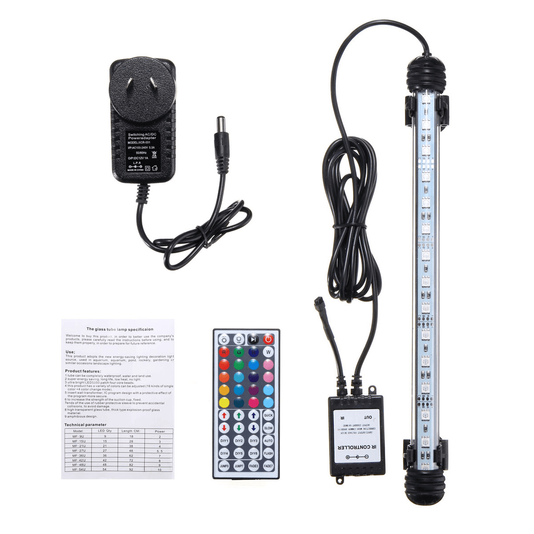 28CM 4.5W SMD5050 RGB LED Aquarium Fish Tank Light Color Changing Bar Submersible Lamp + 44Keys Remote Control - MRSLM