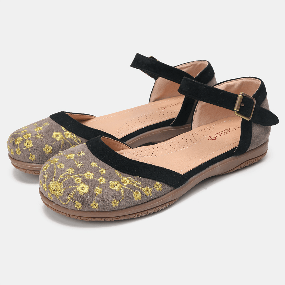 LOSTISY Women Flower Embroidery Soft Sole Slip Resistant Casual Flats