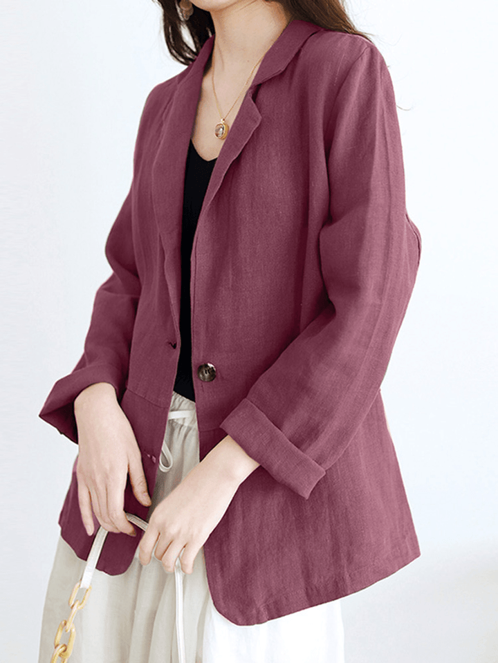 100% Cotton Lapel Business Casual Blazer with Front Pockets for Women