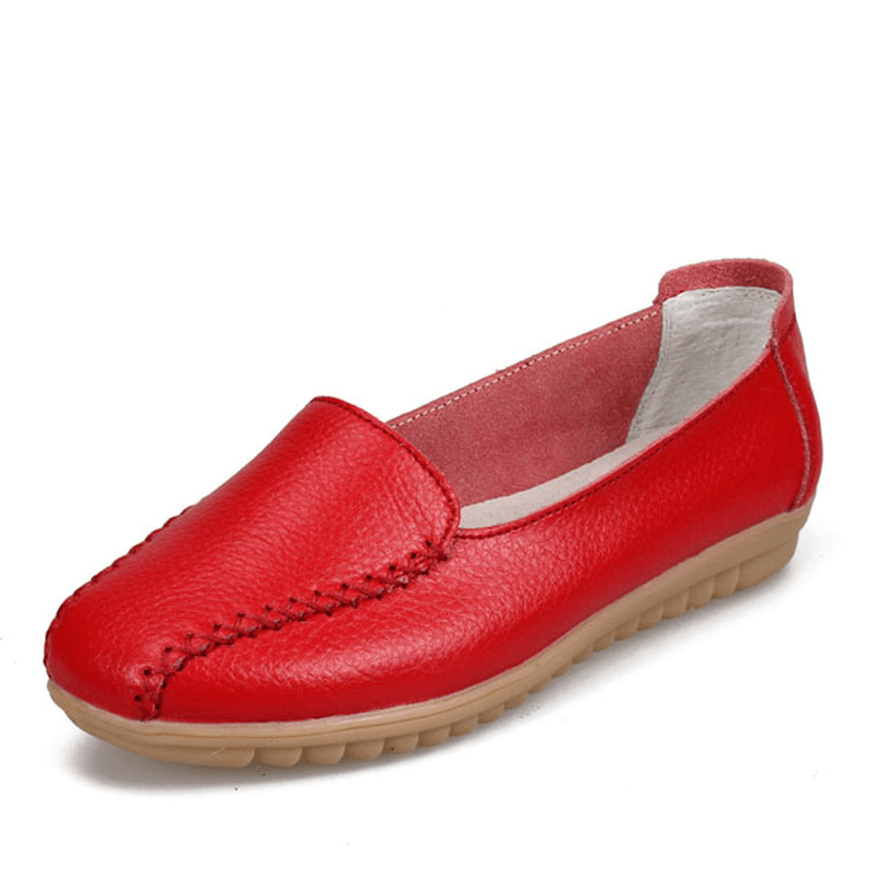 Women Loafers Shoes Casual Outdoor Slip on Leather Flats - MRSLM