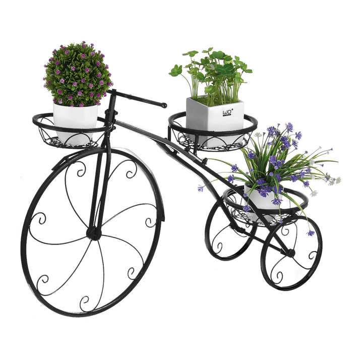 3 Tier Bicycles Plant Stand Metal Flower Pots Garden Decor Shelf Rack - MRSLM