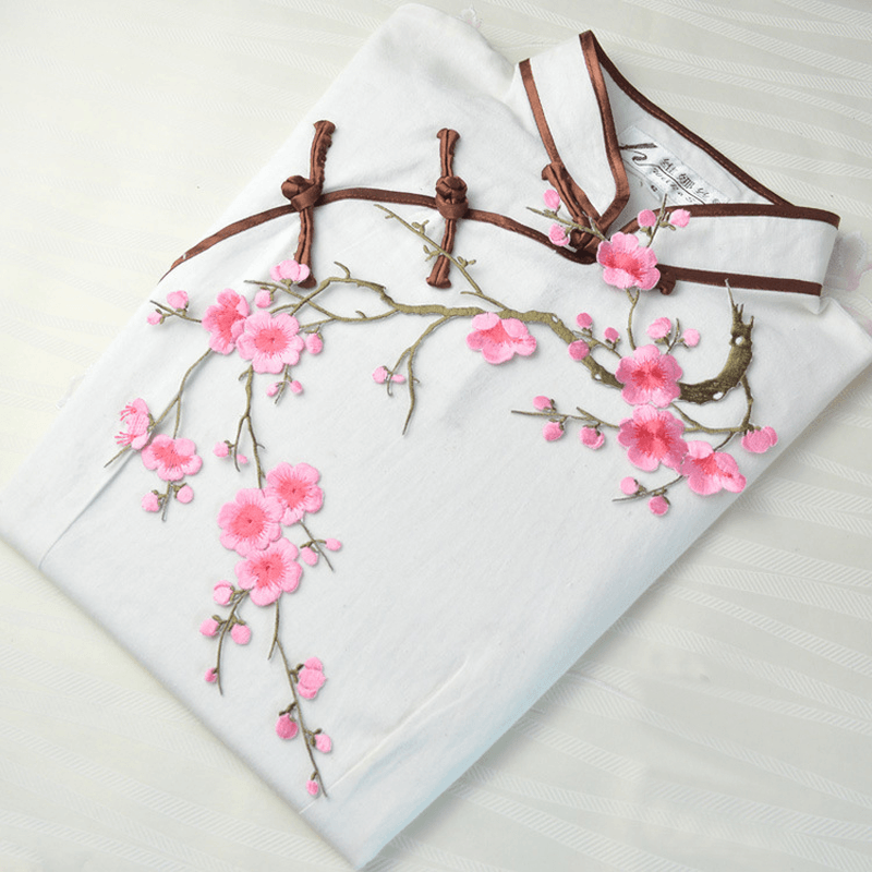 Plum Blossom Flower Applique Clothing Embroidery Patch Fabric Sticker Iron on Patch Sewing Repair - MRSLM