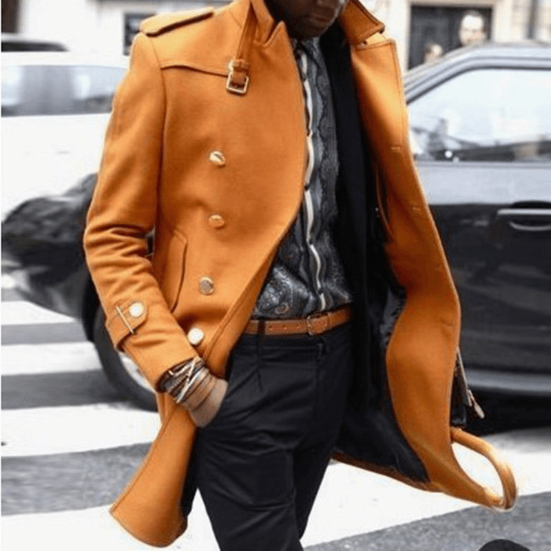 Men'S Mid-Length Solid Color Slim-Fit Lapel Coat