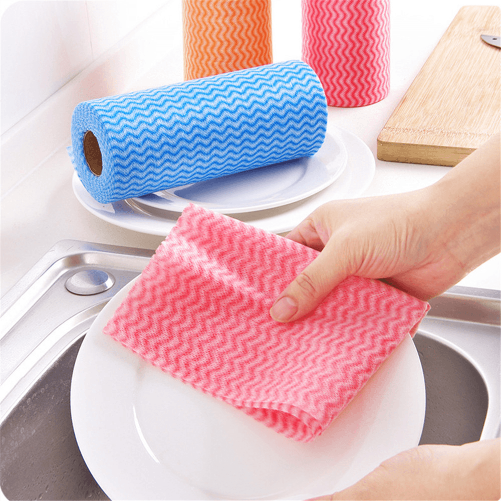 25 Pcs/Roll Non-Woven Kitchen Cleaning Cloths Disposable Multi-Functional Rags Wiping Scouring Pad Furniture Kitchenware Wash Towel Dishcloth