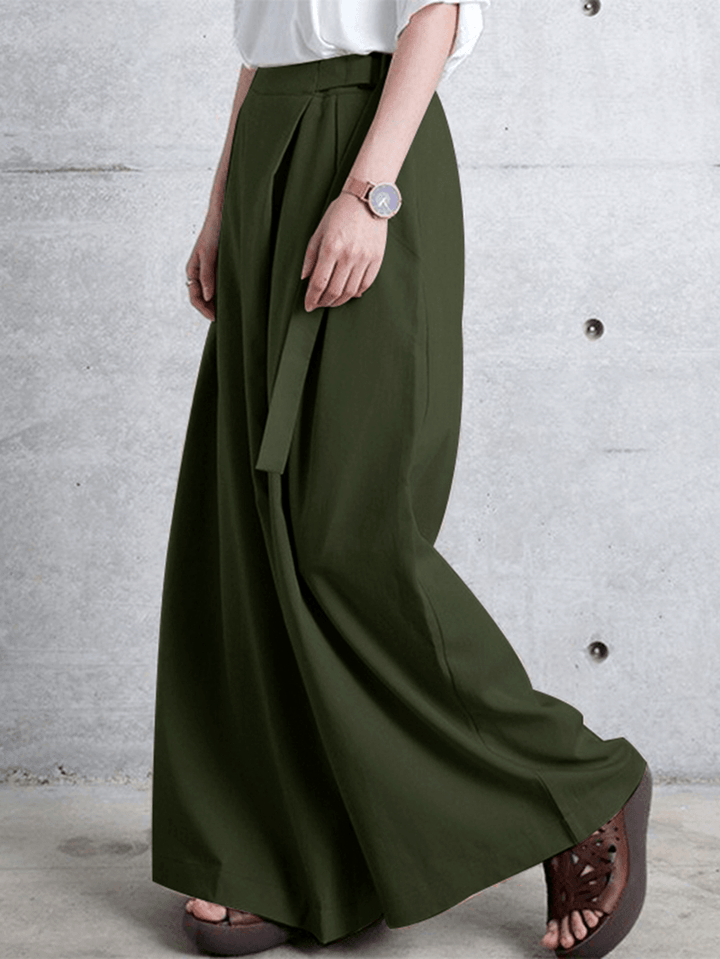 Women Side Zipper Solid Color Casual Wide Leg Pants with Pocket