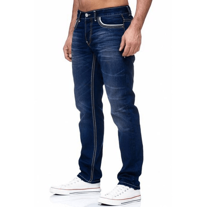 Men'S White Distressed Mid-Rise Loose Straight-Leg Jeans